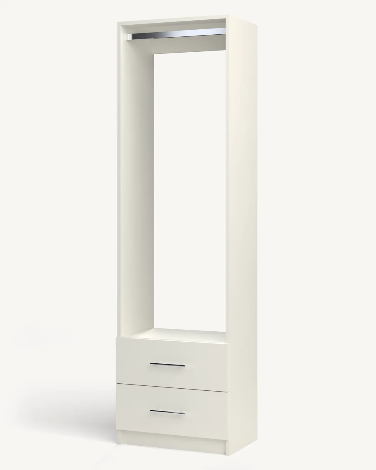 Rod over 2 Drawer Reach-In Closet Module, 24" wide and 84" tall, empty, as it is delivered (rendered)