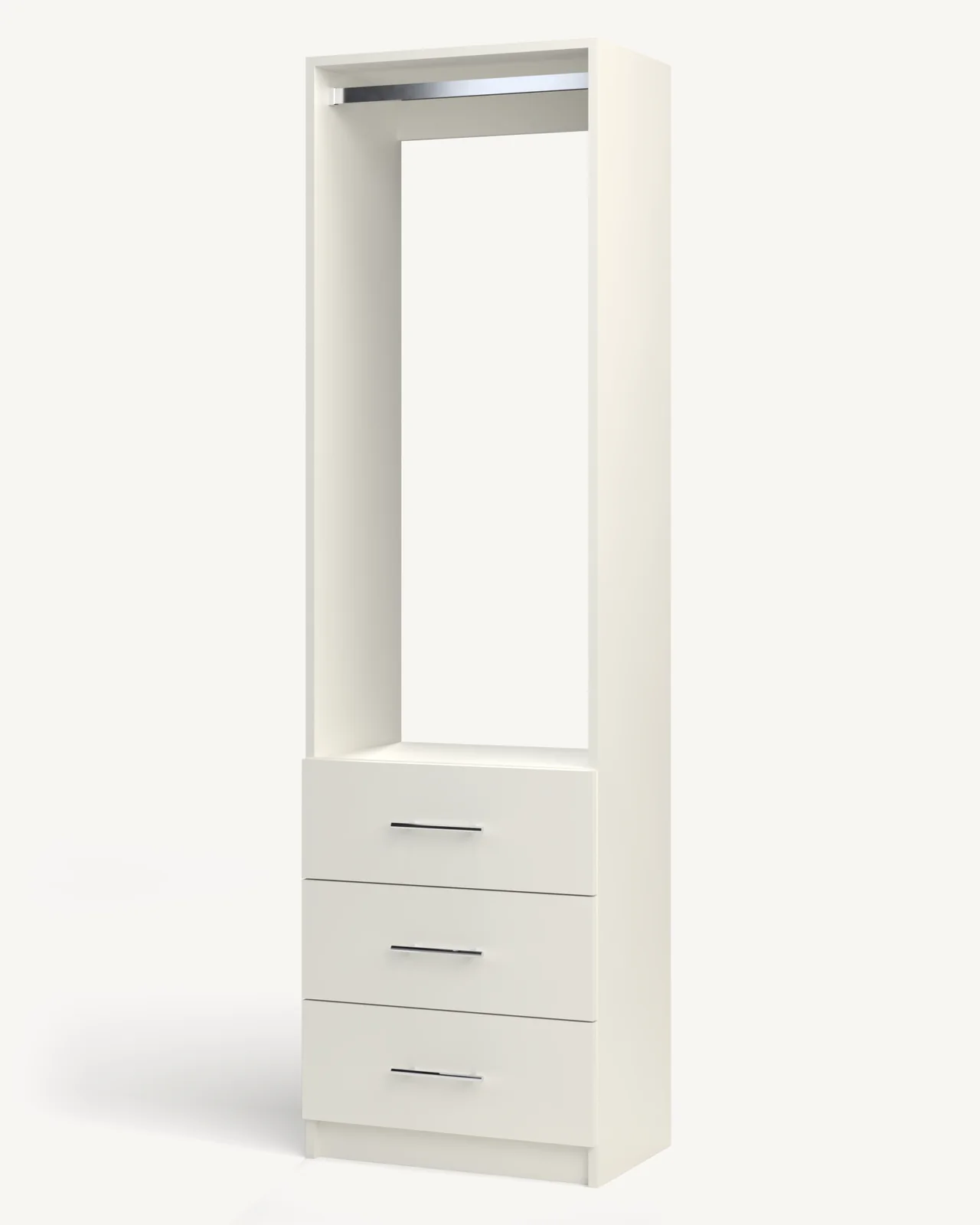 Rod over 3 Drawer Reach-In Closet Module, 24" wide and 84" tall, empty, as it is delivered (rendered)