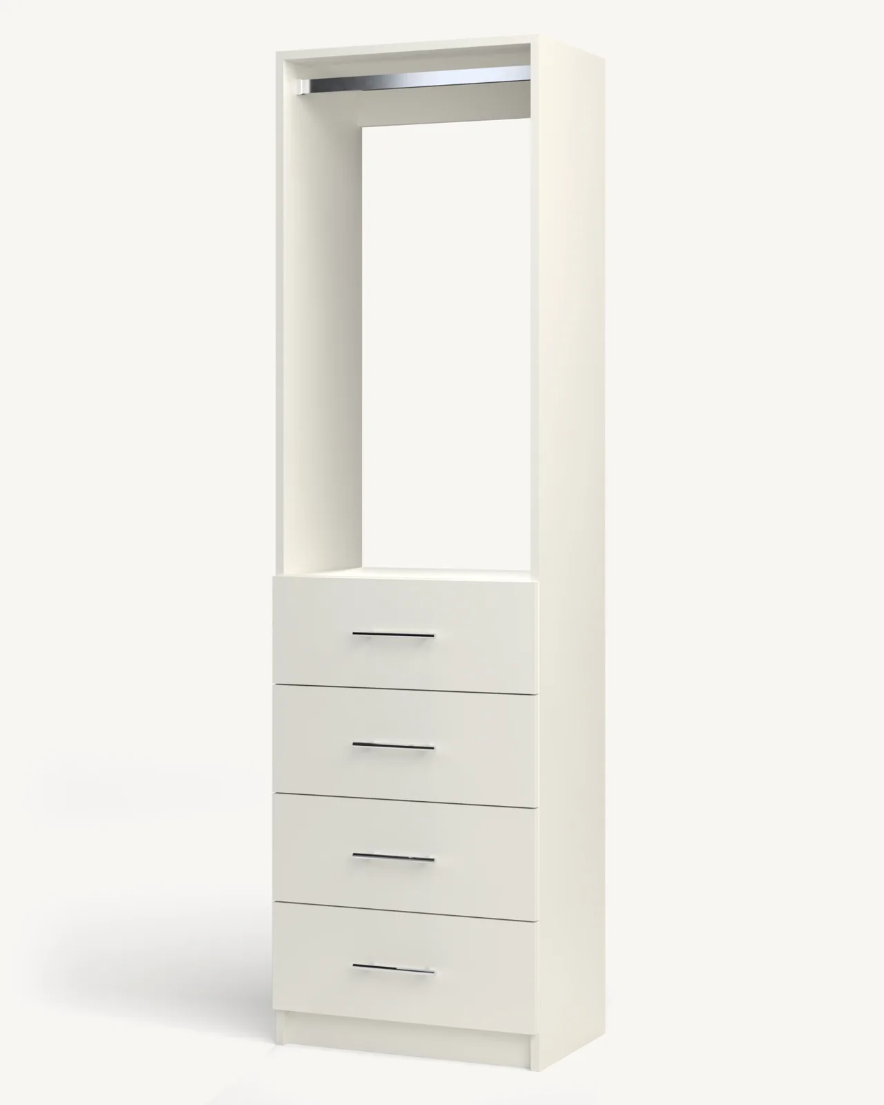 Rod over 4 Drawer Reach-In Closet Module, 24" wide and 84" tall, empty, as it is delivered (rendered)