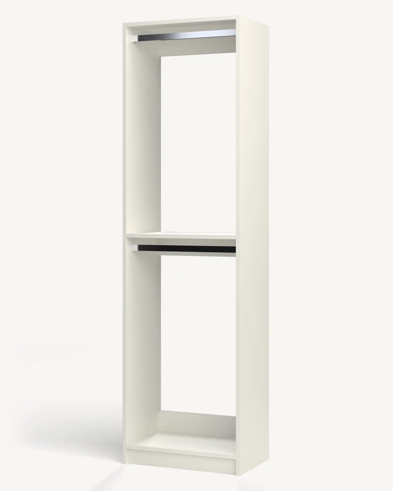 Rod over Rod Reach-In Closet Module, 24" wide and 84" tall, empty, as it is delivered (rendered)