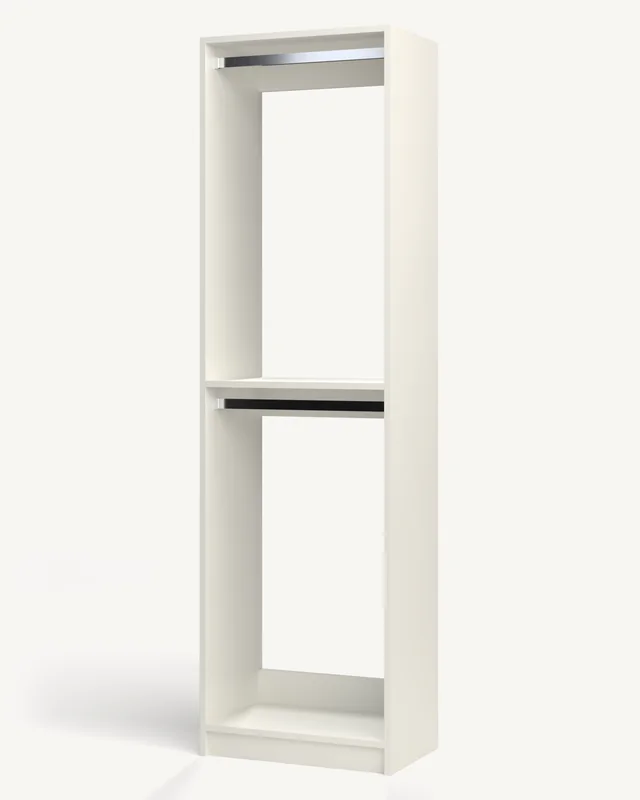 A white 16-inch reach-in closet module with two hanging rods, one above the other (rendered)