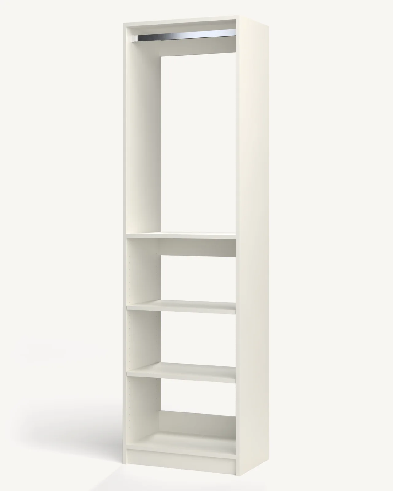 Rod over Shelves Reach-In Closet Module, 24" wide and 84" tall, empty, as it is delivered (rendered)