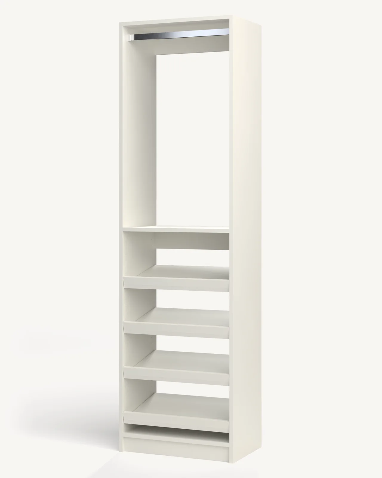 Rod over Shoe Storage Reach-In Closet Module, 24" wide and 84" tall, empty, as it is delivered (rendered)