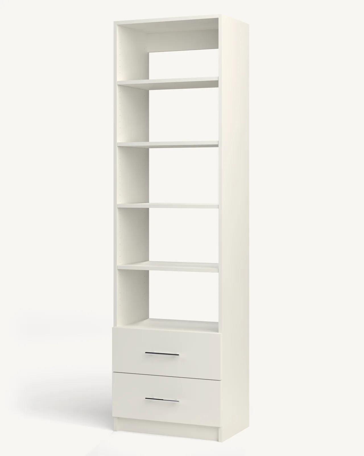 Shelves over 2 Drawer Reach-In Closet Module, 24" wide and 84" tall, empty, as it is delivered (rendered)