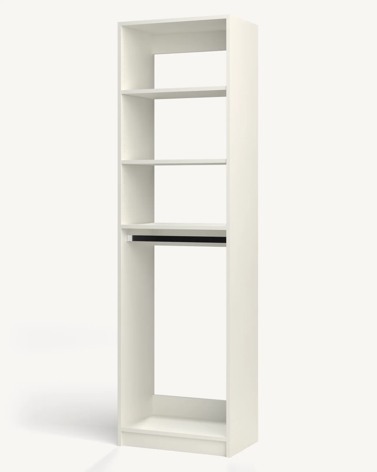 Shelves over Rod Reach-In Closet Module, 24" wide and 84" tall, empty, as it is delivered (rendered)