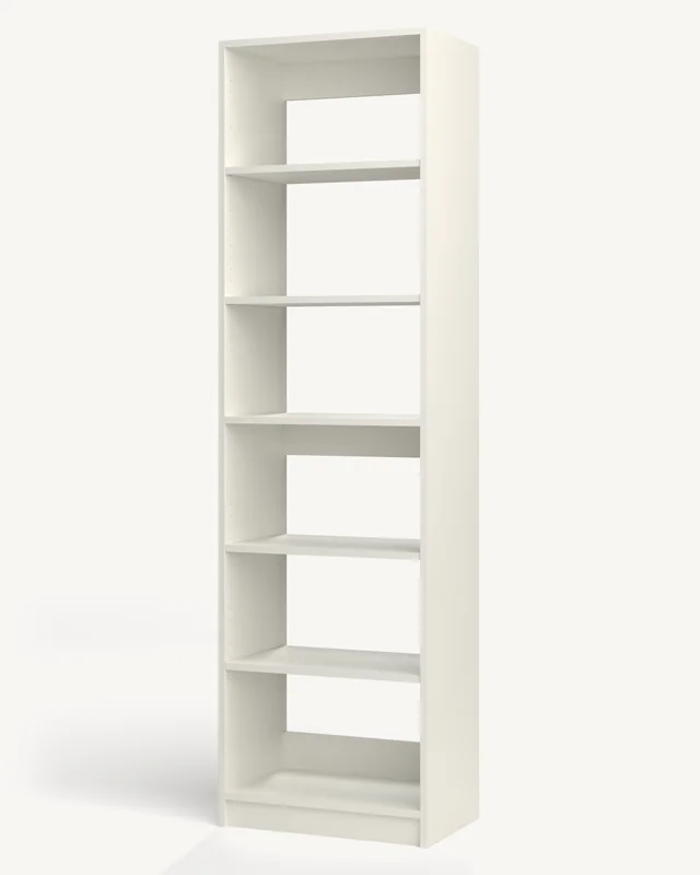 A white 16-inch reach-in closet module with adjustable shelves top and bottom, open at the front (rendered)