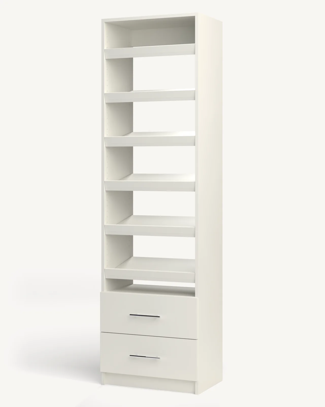 Shoe Storage over 2 Drawer Reach-In Closet Module, 24" wide and 84" tall, empty, as it is delivered (rendered)