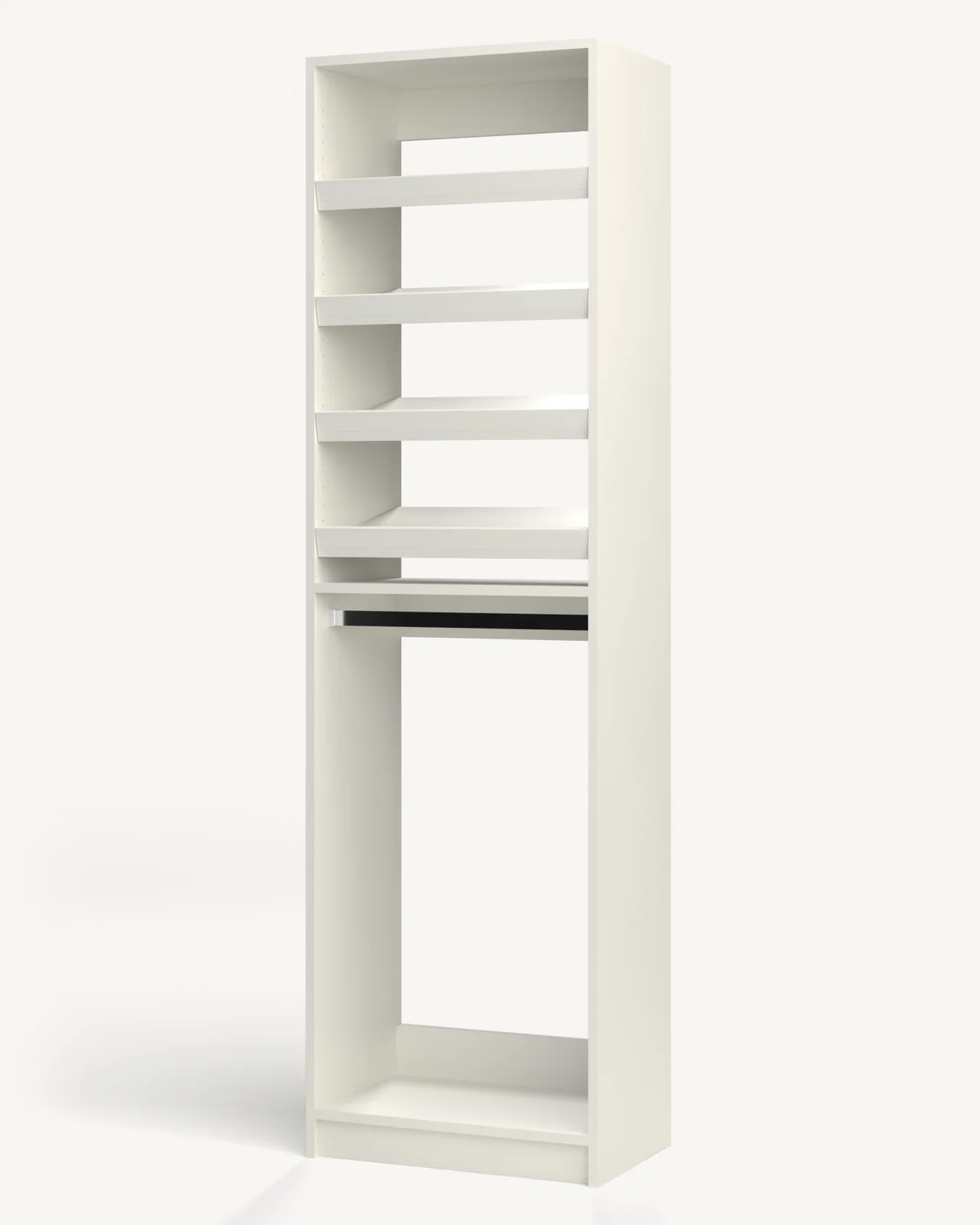 Shoe Storage over Rod Reach-In Closet Module, 24" wide and 84" tall, empty, as it is delivered (rendered)
